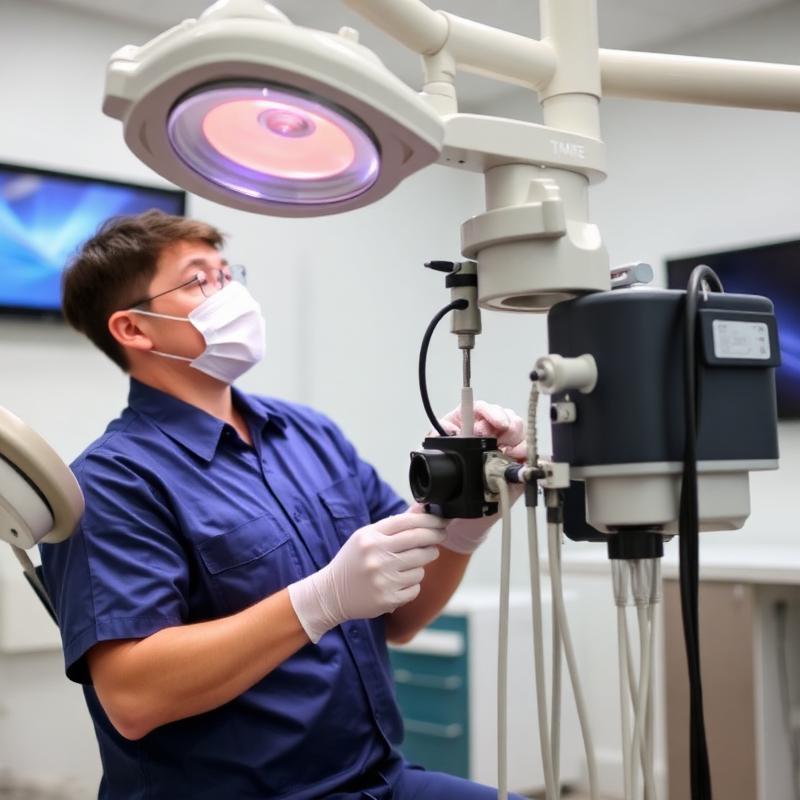 Técnico trabalhando no equipamento odontológico